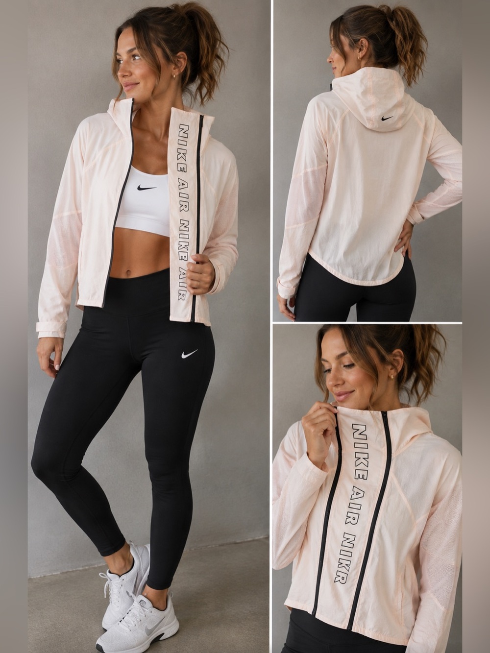 Nike Air Lightweight Hooded Running Jacket Pink Mesh Full Zip Women’s Medium